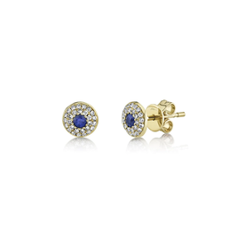 14K Yellow Gold .17C Diamond & .15C Sapphire Earrings