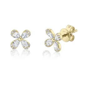 14K Yellow Gold .59C Diamond Flower Stud Earrings