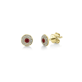 14K Yellow Gold .17C Diamond & .16C Ruby Stud Earrings