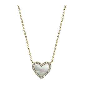 14K Yellow Gold .09C Diamond & .56C Mother-Of-Pearl Heart Necklace