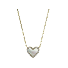 14K Yellow Gold .09C Diamond & .56C Mother-Of-Pearl Heart Necklace