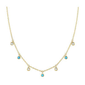 14K Yellow Gold .11C Diamond & .11C Turquoise Necklace