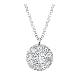 SHY CREATION INC 14K White Gold .40C Diamond-Center & .35C Diamond Side Cluster Necklace