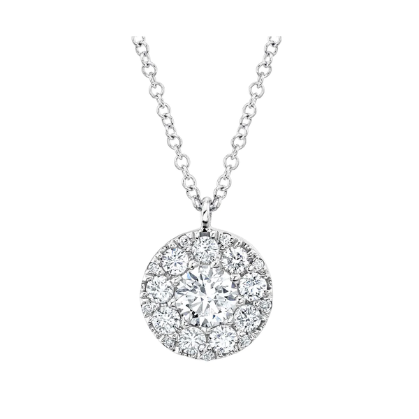14K White Gold .40C Diamond-Center & .35C Diamond Side Cluster Necklace