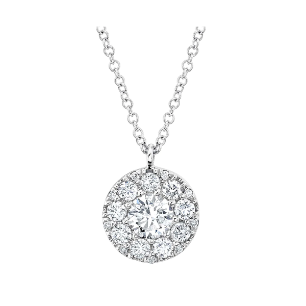 SHY CREATION INC 14K White Gold .40C Diamond-Center & .35C Diamond Side Cluster Necklace
