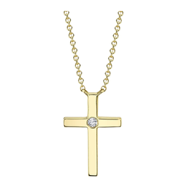 14K Yellow Gold 0.03C Diamond Cross Necklace