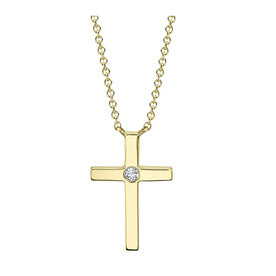 SHY CREATION INC 14K Yellow Gold 0.03C Diamond Cross Necklace