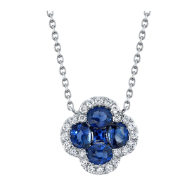 SHY CREATION INC 14K White Gold .16C Diamond & 1.14C Sapphire Clover Necklace