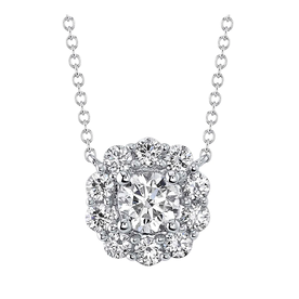 14K White Gold .79C Diamond Cluster Necklace