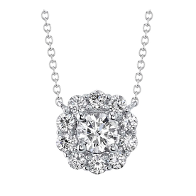 SHY CREATION INC 14K White Gold .79C Diamond Cluster Necklace