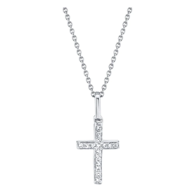 14K White Gold .06C Diamond Cross Necklace
