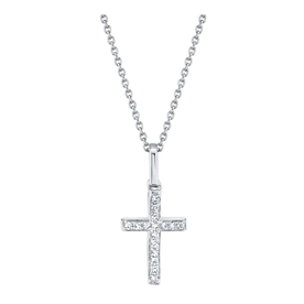 14K White Gold .06C Diamond Cross Necklace