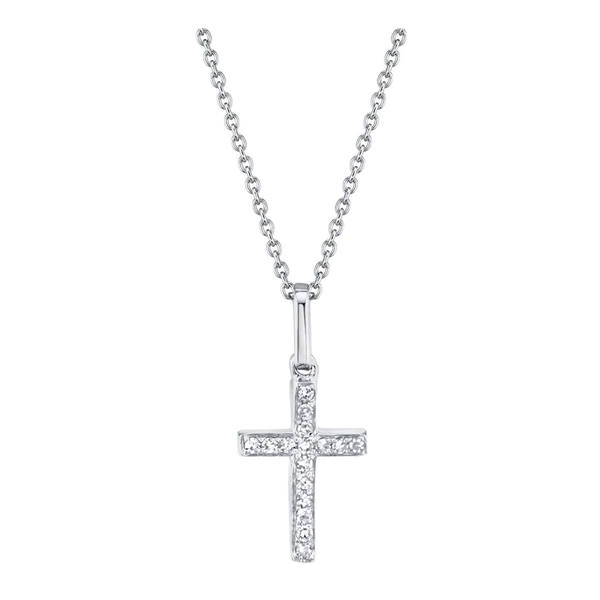 14K White Gold .06C Diamond Cross Necklace