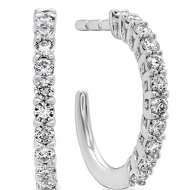 18K White Gold Signature Diamond Hoop Earrings .16-.20ctw