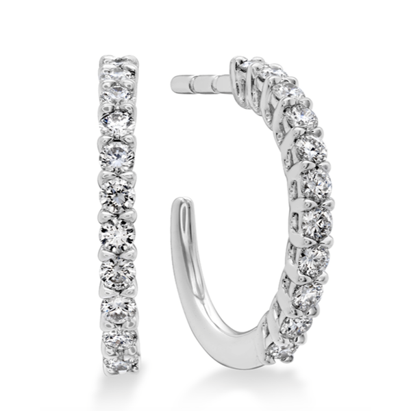 18K White Gold Signature Diamond Hoop Earrings .16-.20ctw