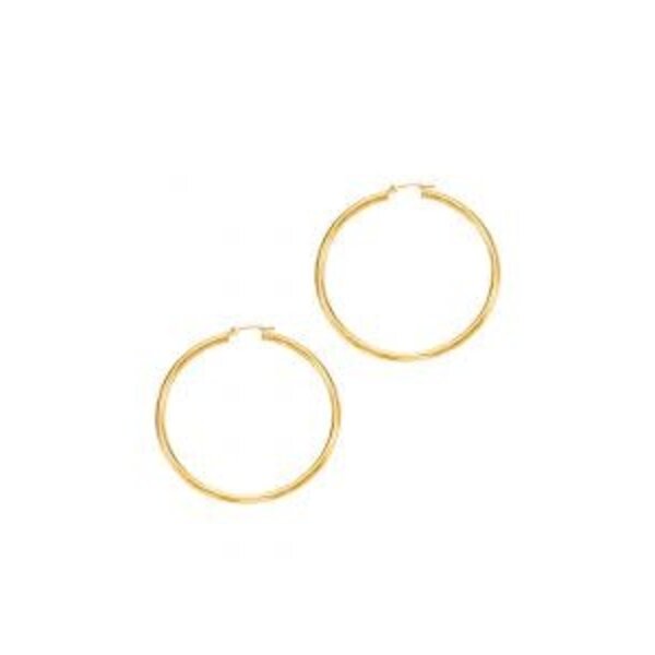 14K Yellow Gold 3x50mm Hoop Earrings