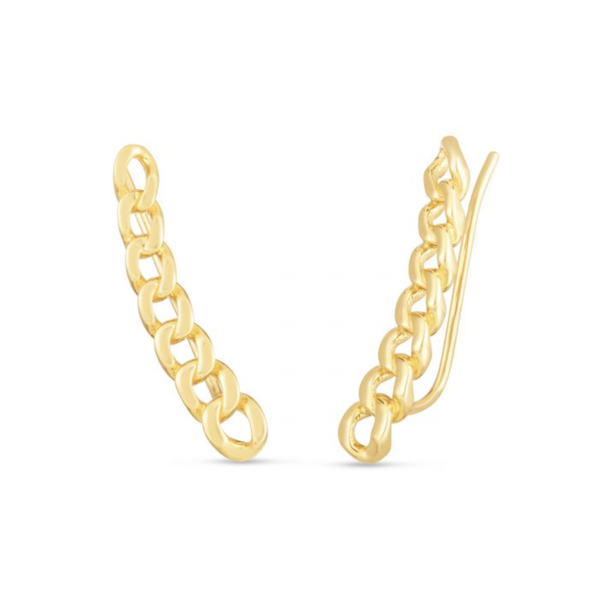 14K Yellow Gold Climber Curb Earrings
