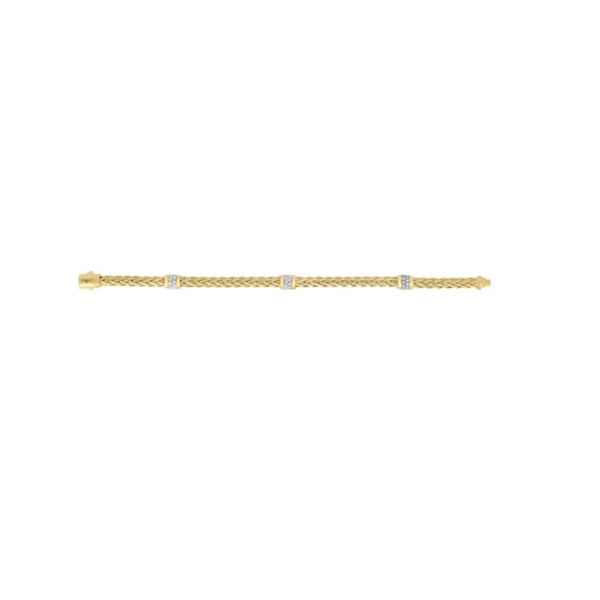 14K Yellow Gold Woven .03C Diamond Station Bracelet