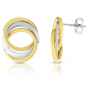 14K Yellow & White Gold Textured Love Knot Stud Earrings