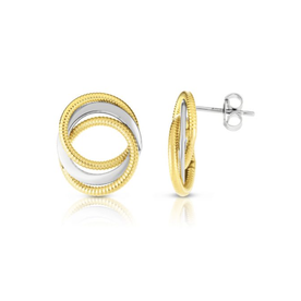 14K Yellow & White Gold Textured Love Knot Stud Earrings