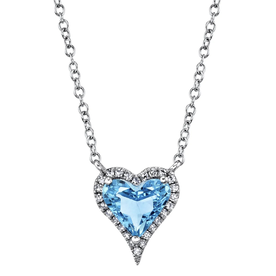 14K White Gold .08ct Diamond & 1.15ct Blue Topaz Heart Necklace