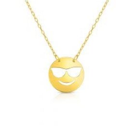 14K Yellow Gold Cool Emoji 16" Necklace