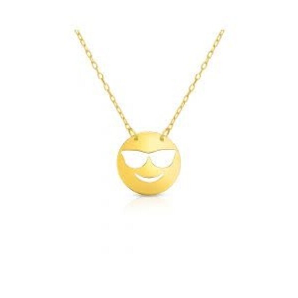 14K Yellow Gold Cool Emoji 16" Necklace