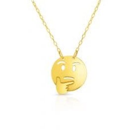 14K Yellow Gold Thinking Emoji 16" Necklace