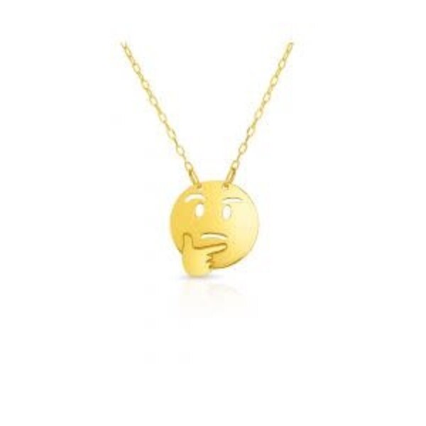 14K Yellow Gold Thinking Emoji 16" Necklace