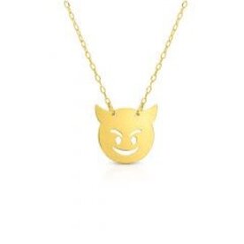 14K Yellow Gold Devil Emoji 16" Necklace