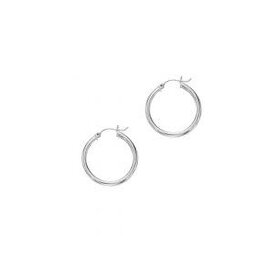 14K White Gold 3x20mm Hoop Earrings