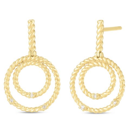 14K Yellow Gold Diamond Cable Circle Drop Earrings
