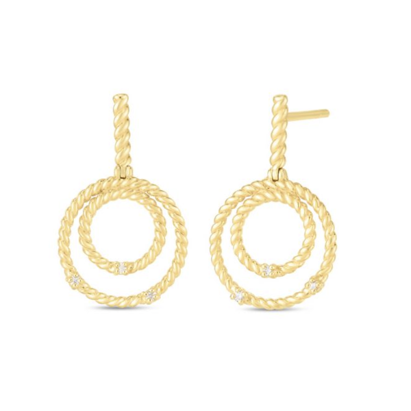 14K Yellow Gold Diamond Cable Circle Drop Earrings