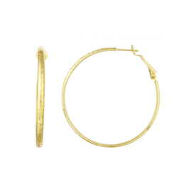 14K Yellow Gold Diamond Cut Medium Omega Back Hoop Earrings