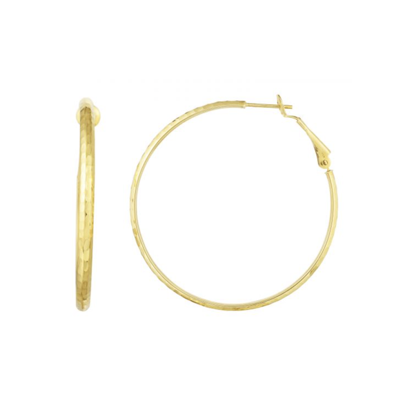 14K Yellow Gold Diamond Cut Medium Omega Back Hoop Earrings