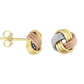 14K Tri Gold Love Knot Stud Earrings