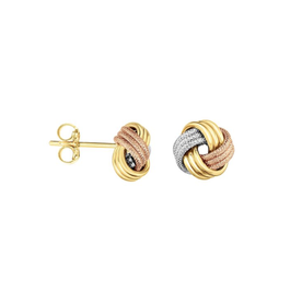 14K Tri Gold Love Knot Stud Earrings
