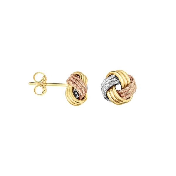 14K Tri Gold Love Knot Stud Earrings