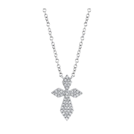 14K White Gold 0.12ct Diamond Pave Cross Necklace