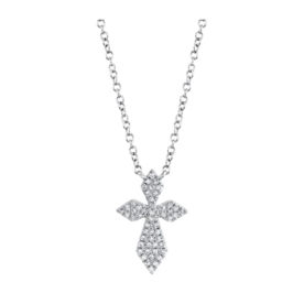 SHY CREATION INC 14K White Gold 0.12ct Diamond Pave Cross Necklace