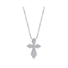 14K White Gold 0.12ct Diamond Pave Cross Necklace