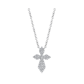 SHY CREATION INC 14K White Gold 0.12ct Diamond Pave Cross Necklace