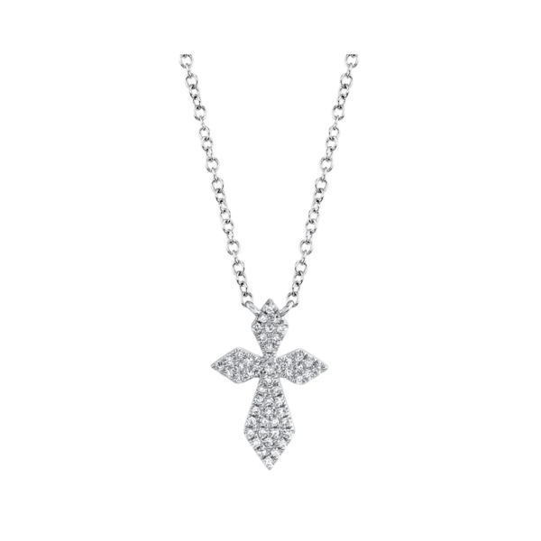 SHY CREATION INC 14K White Gold 0.12ct Diamond Pave Cross Necklace