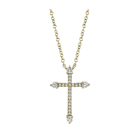 14K Yellow Gold .17C Diamond Cross Necklace