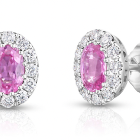 14kt white gold .49 Diamond 1.17 Pink Sapphire Earings