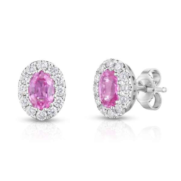 14kt white gold .49 Diamond 1.17 Pink Sapphire Earings