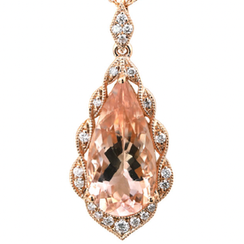 14kt rose gold .13 Diamond 2.78 Morganite Pendant