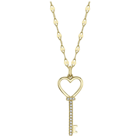 14kt Yellow Gold Di .04ct Heart Key Necklace