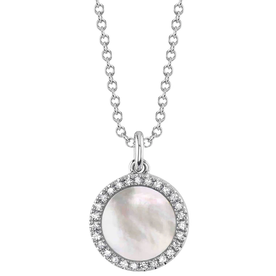 14kt White Gold .14 Diamond 1.18 Onyx MOP Circle Reversible Necklace