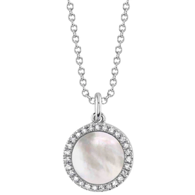 SHY CREATION INC 14kt White Gold .14 Diamond 1.18 Onyx MOP Circle Reversible Necklace
